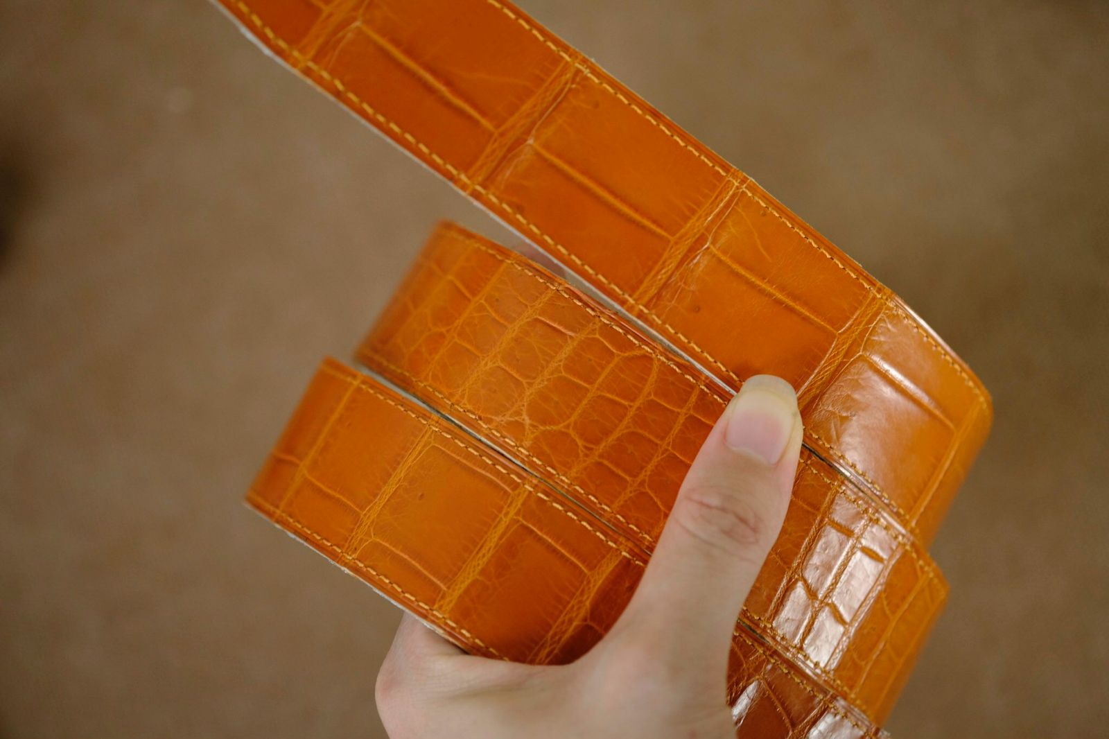 Handmade Belt Reversible for Man 2 sides orange white - Image 6