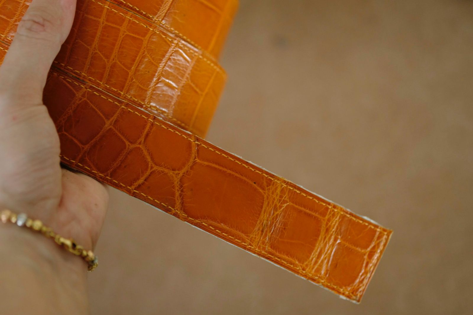 Handmade Belt Reversible for Man 2 sides orange white - Image 4
