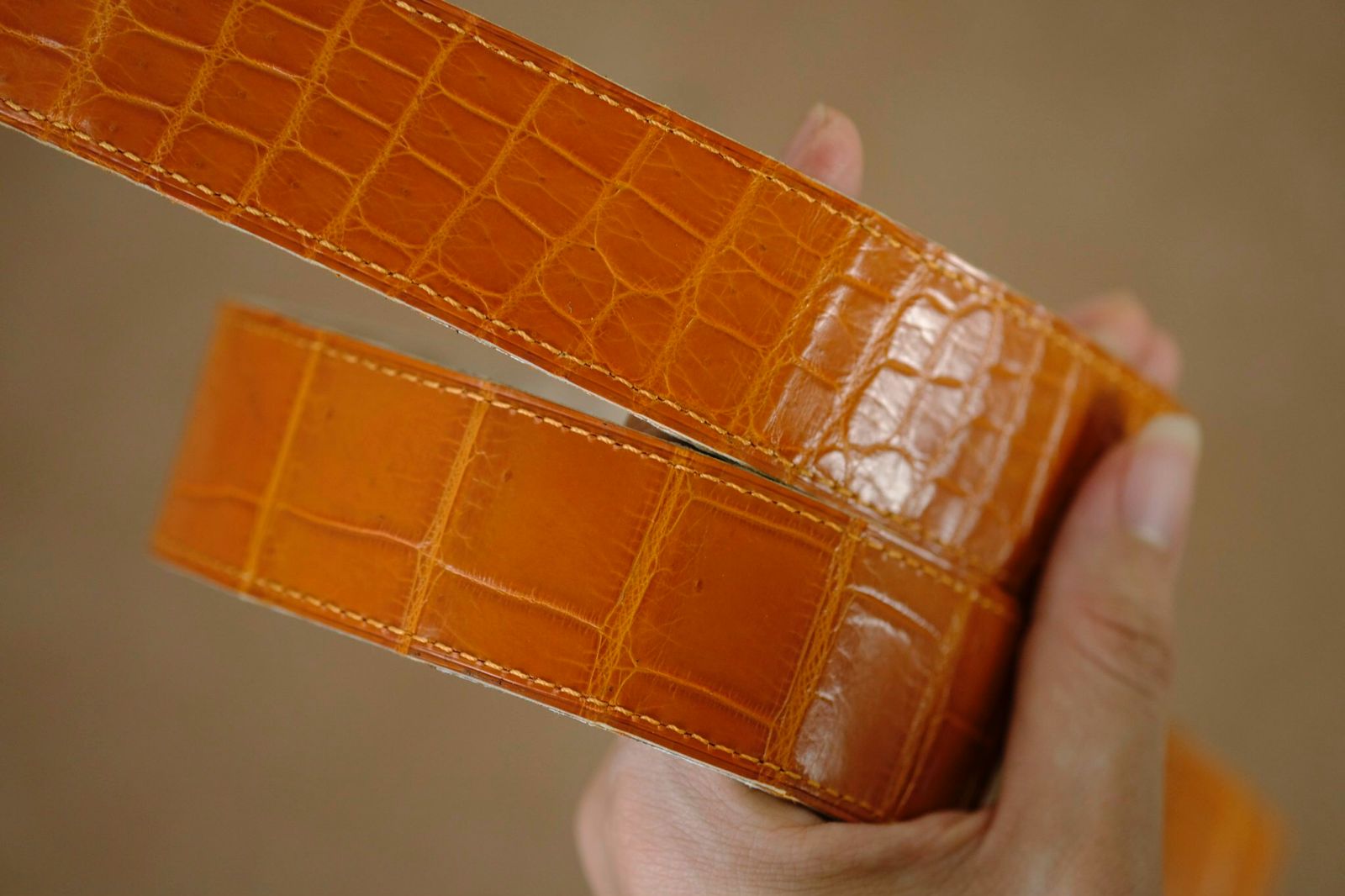 Handmade Belt Reversible for Man 2 sides orange white - Image 5