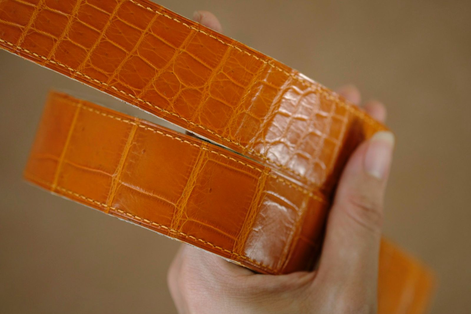 Handmade Belt Reversible for Man 2 sides orange white - Image 7