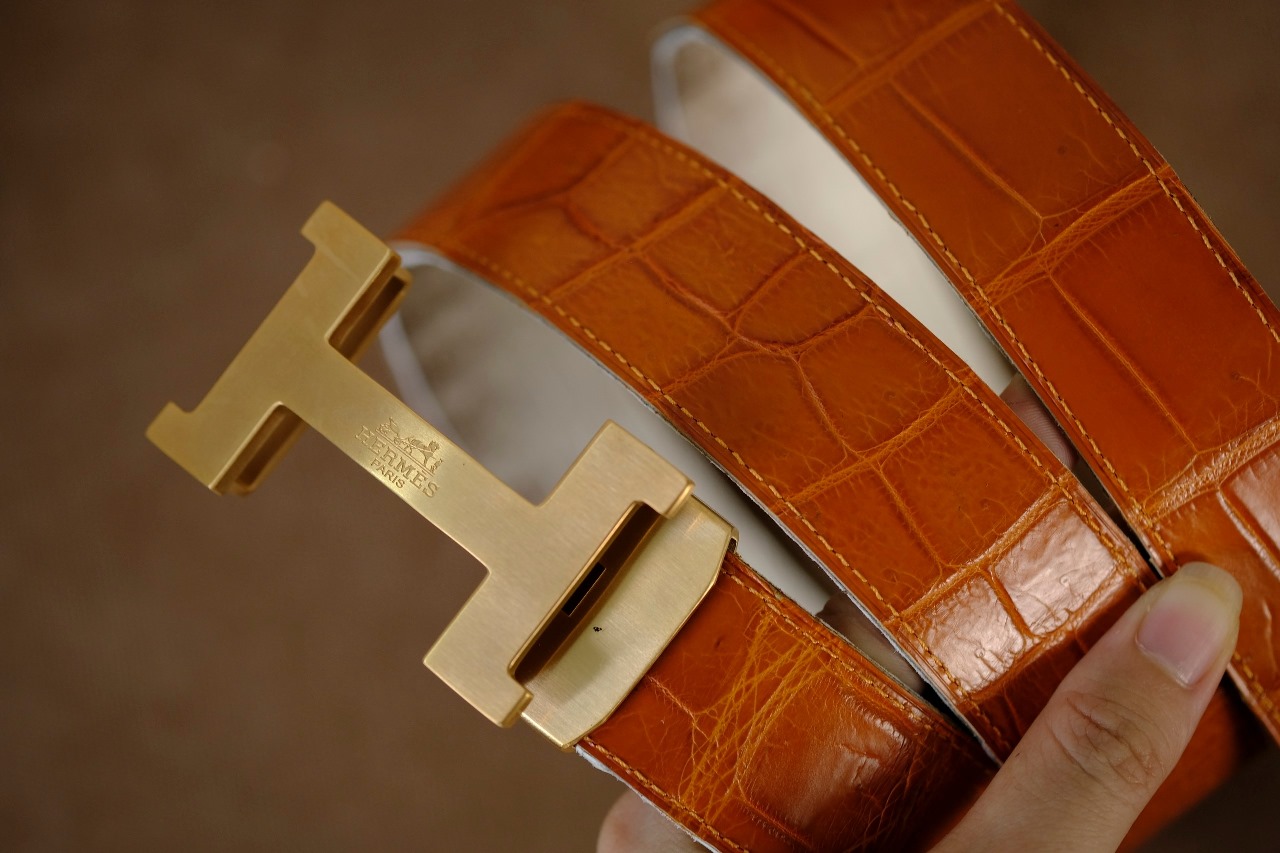 Handmade Belt Reversible for Man 2 sides orange white