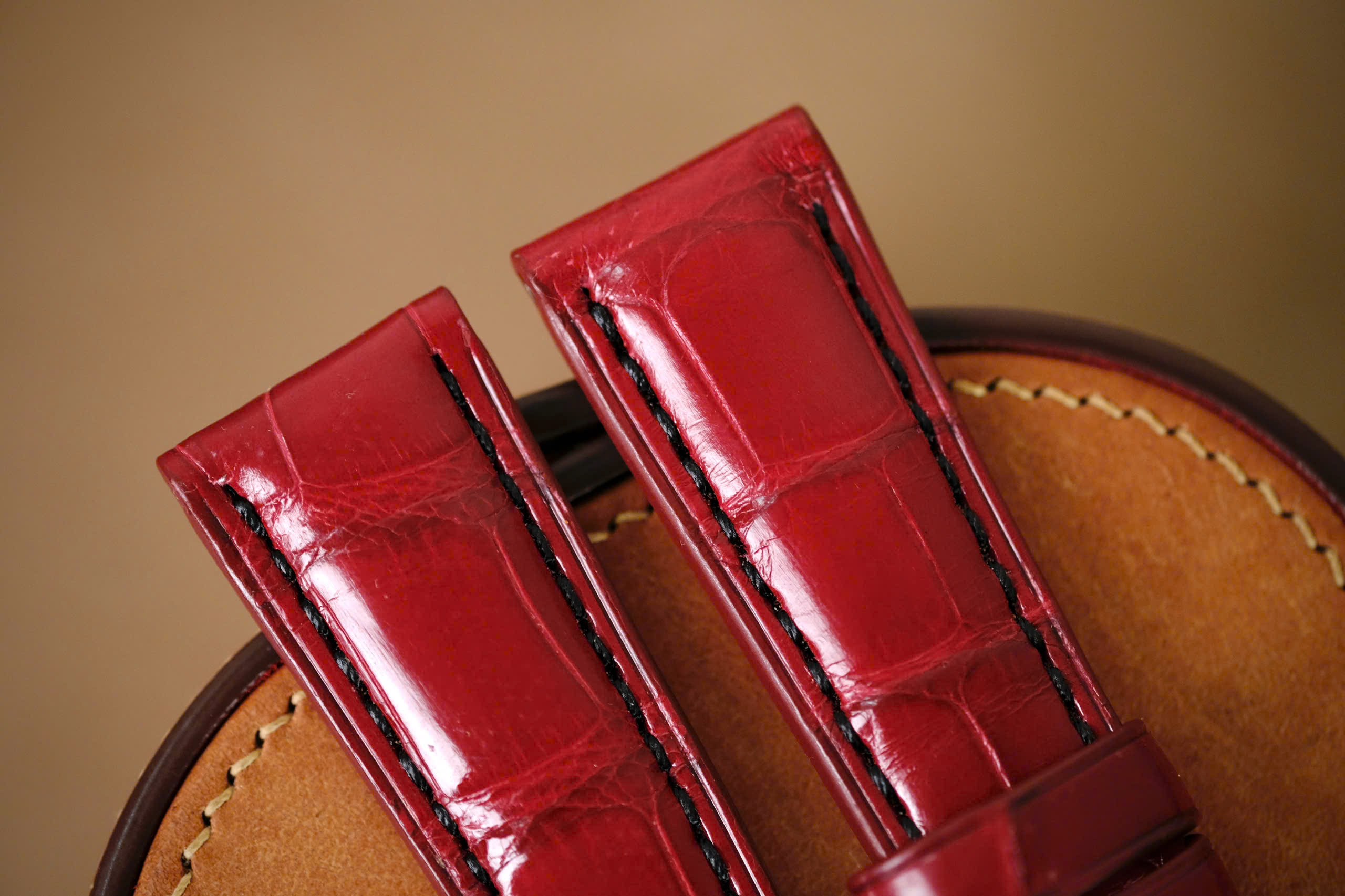 Handmade Red Crocodiles strap for Panerai black stitching - Image 3
