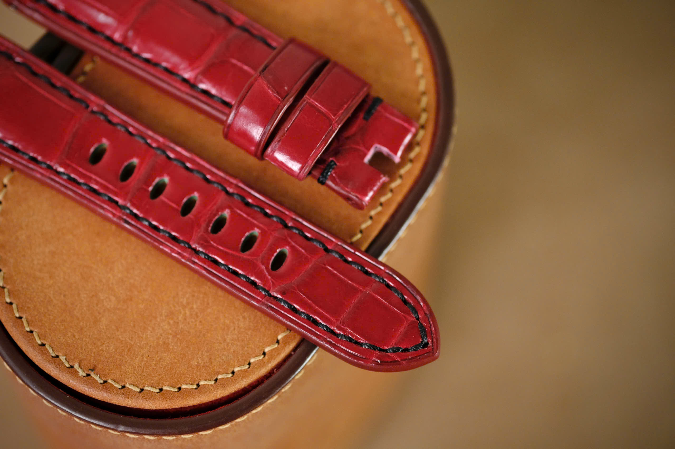 Handmade Red Crocodiles strap for Panerai black stitching - Image 4