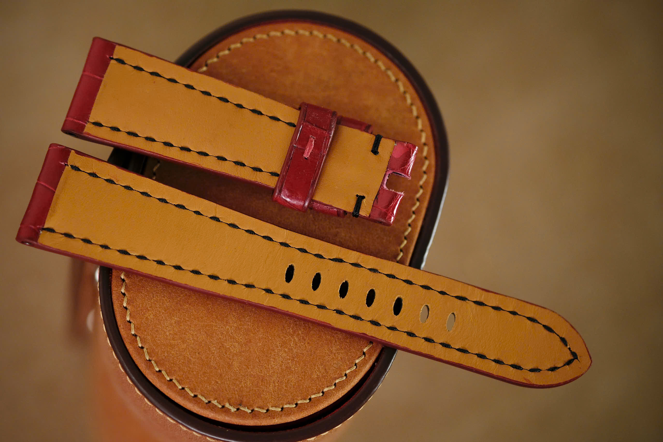 Handmade Red Crocodiles strap for Panerai black stitching - Image 6