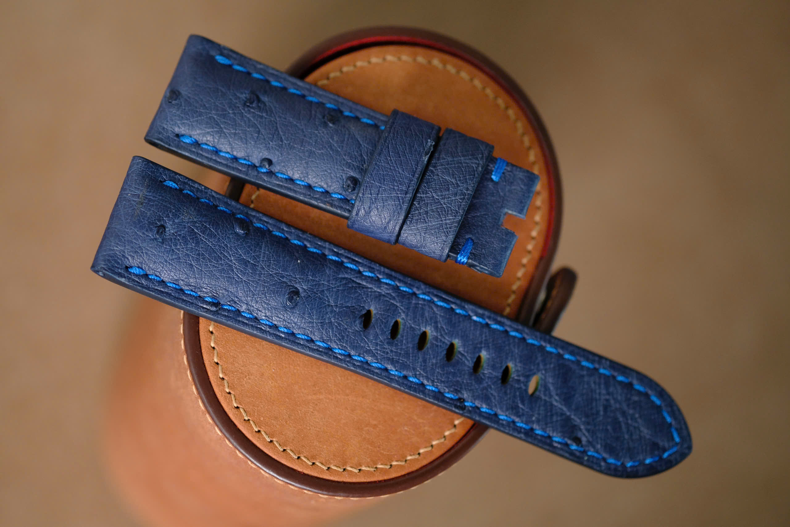 Handmade blue Ostrich strap for Panerai size 24 (or any size)