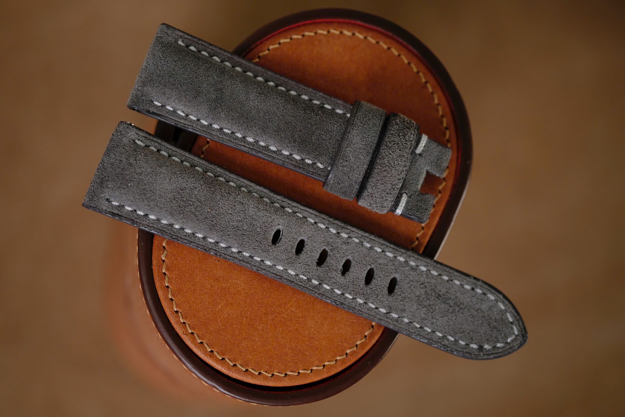 Handmade gray suede strap for Panerai