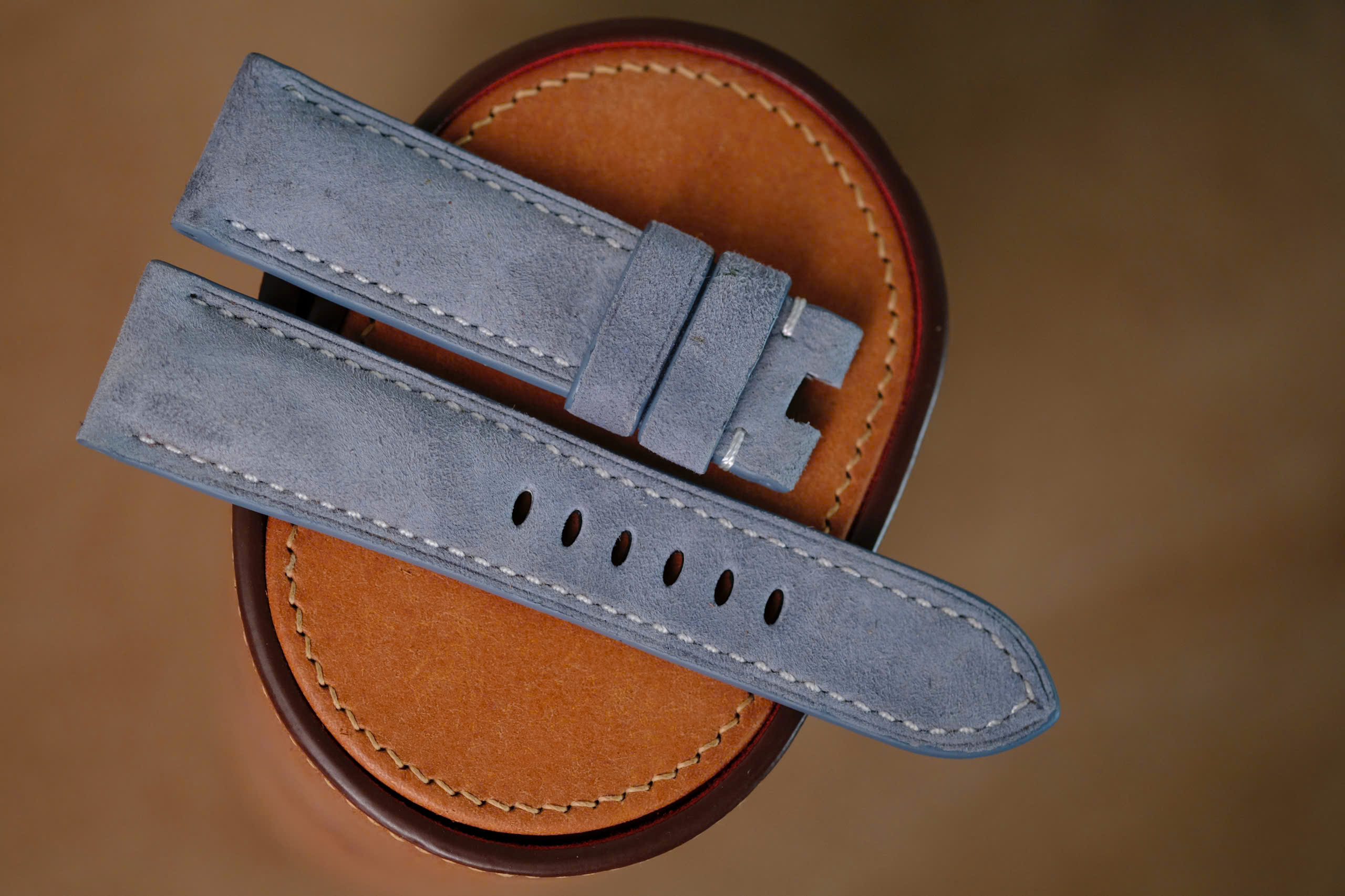 Handmade light gray suede strap for Panerai