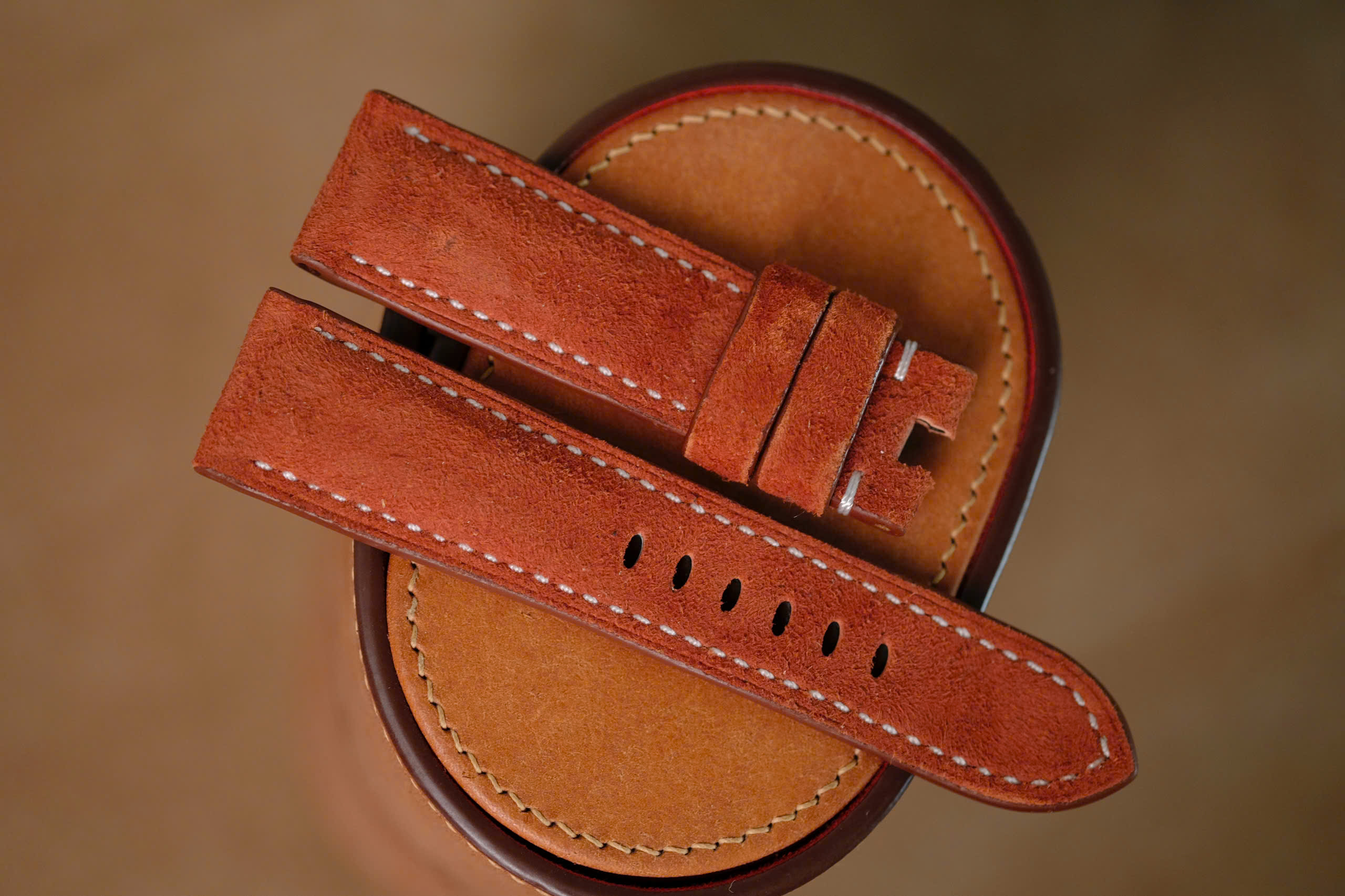 Handmade light brown suede strap for Panerai