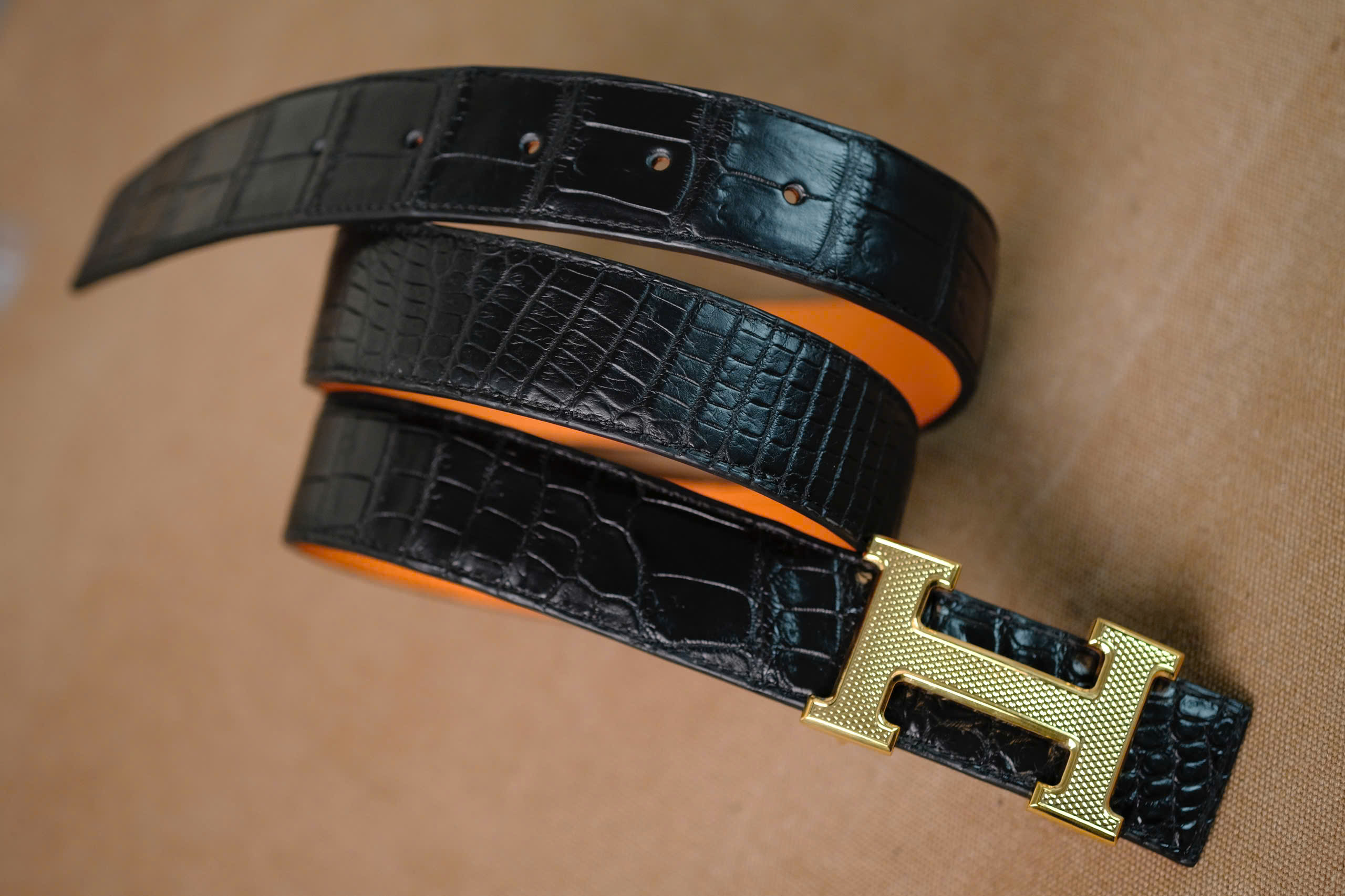 Handmade black Crocodiles leather Man Belt