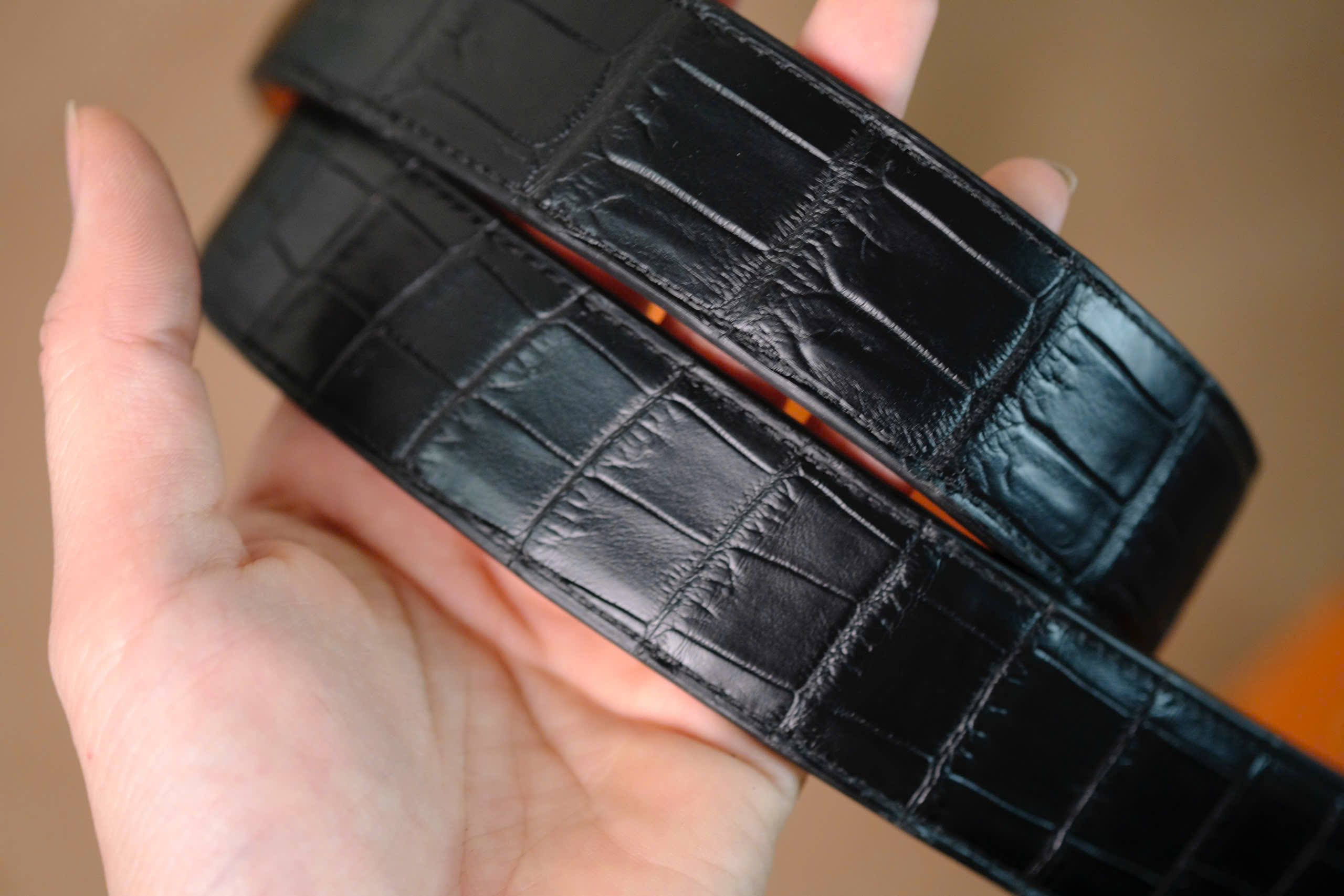 Handmade black Crocodiles leather Man Belt - Image 6