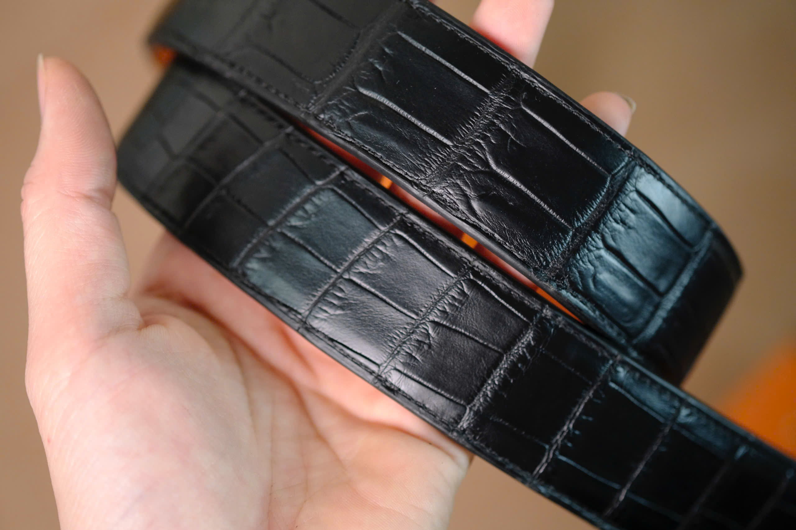 Handmade black Crocodiles leather Man Belt - Image 7