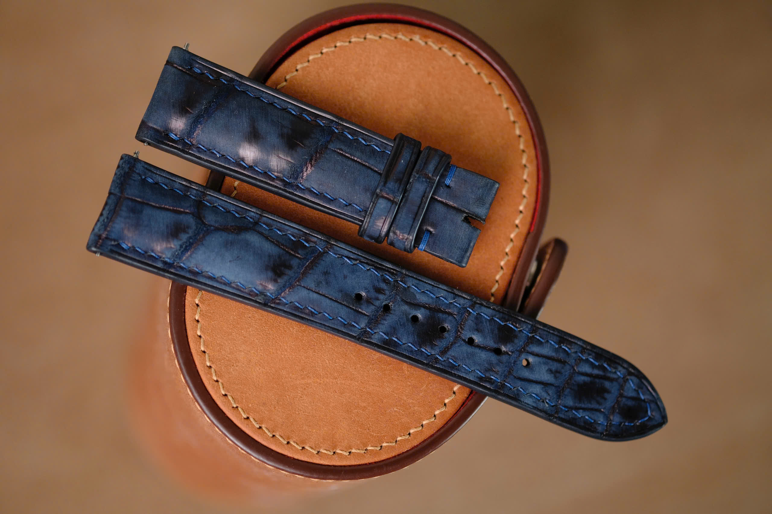 Handmade navy blue Nubuck strap for JLC Jaeger Lecoultre