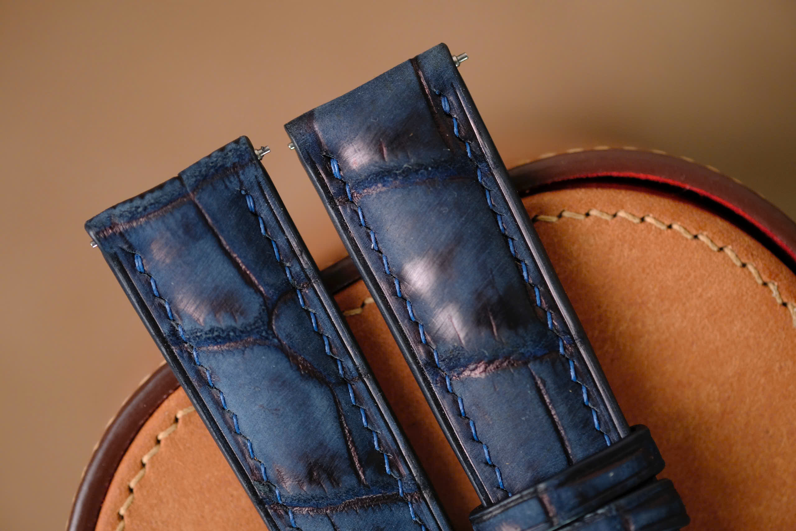 Handmade navy blue Nubuck strap for JLC Jaeger Lecoultre - Image 3