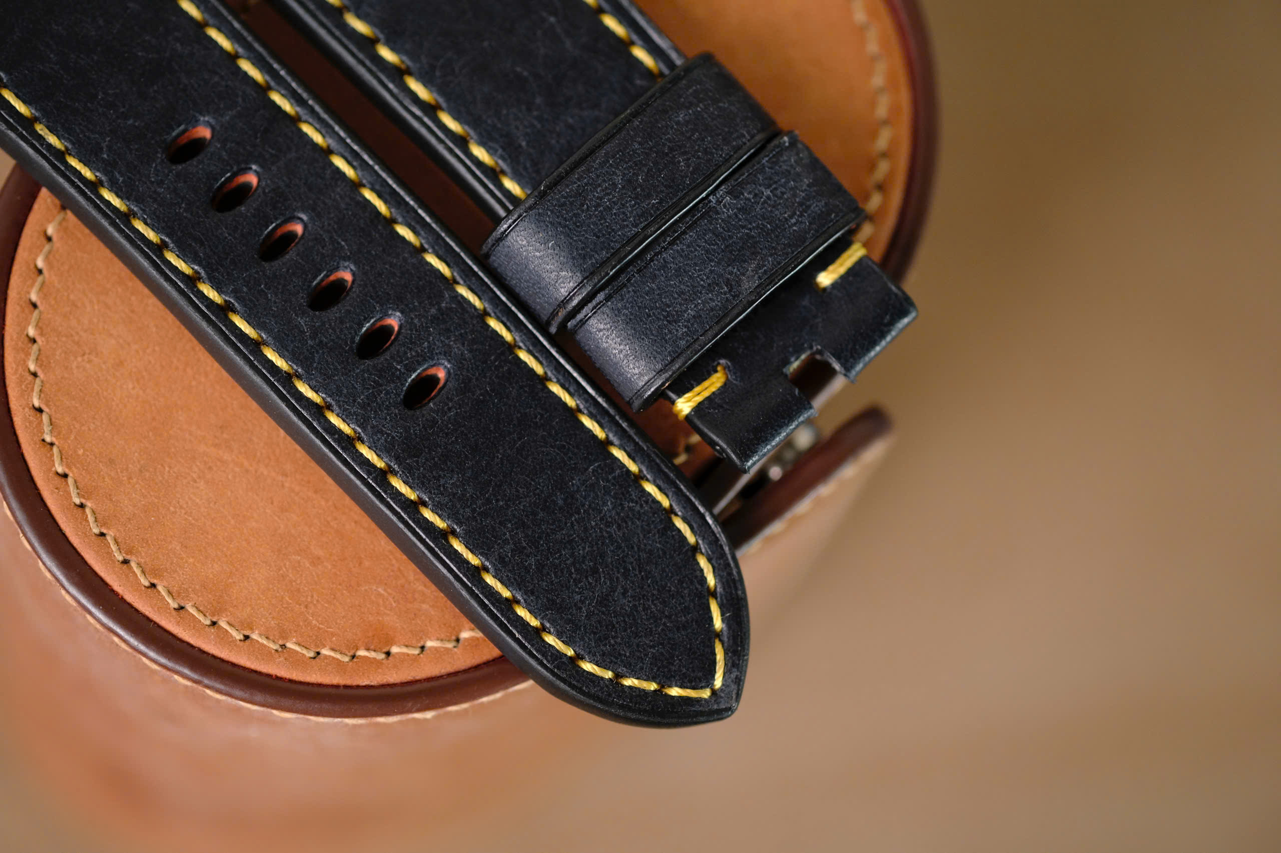 Handmade black Pueblo strap for Panerai yellow stitching - Image 4