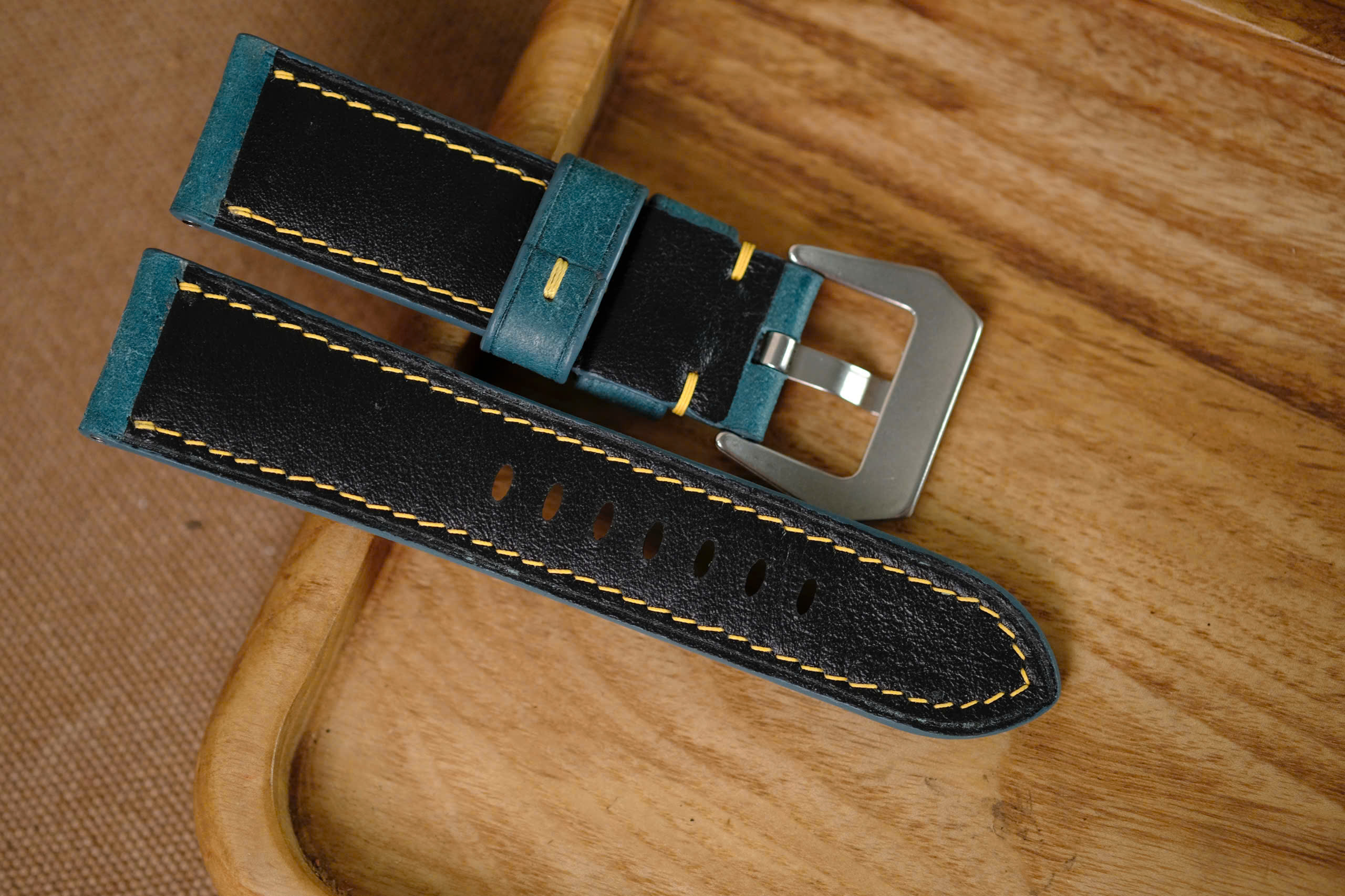 Handmade Green Pueblo strap for Panerai yellow stitching - Image 6