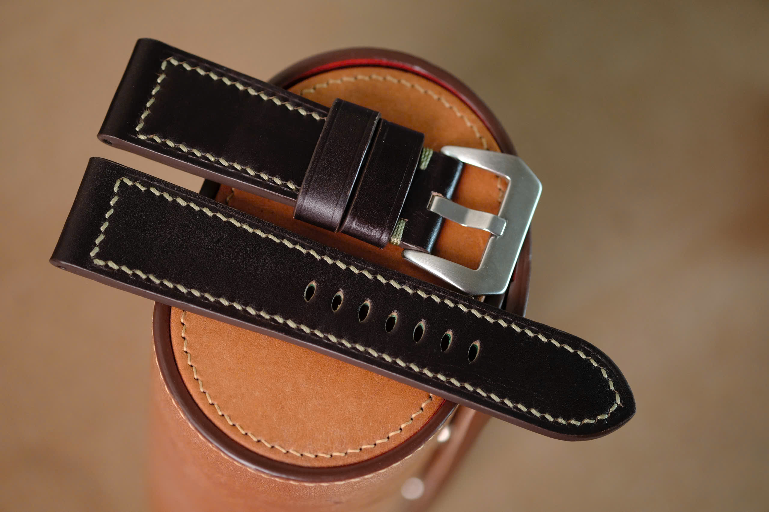 Handmade dark brown strap for Panerai