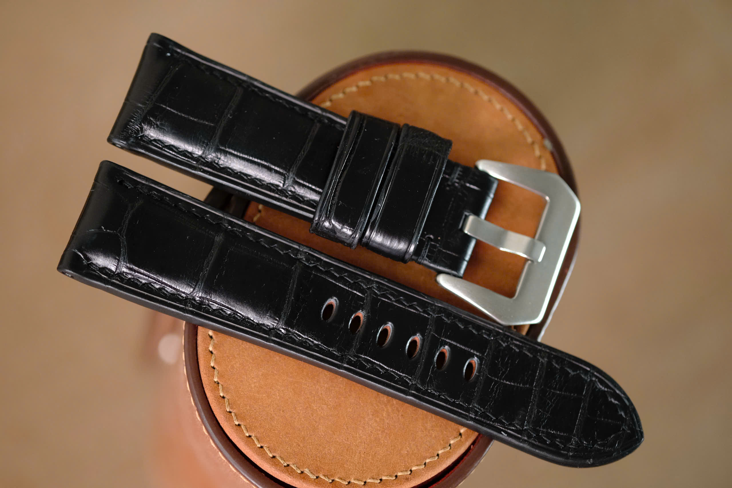 Handmade Black Crocodiles strap for Panerai