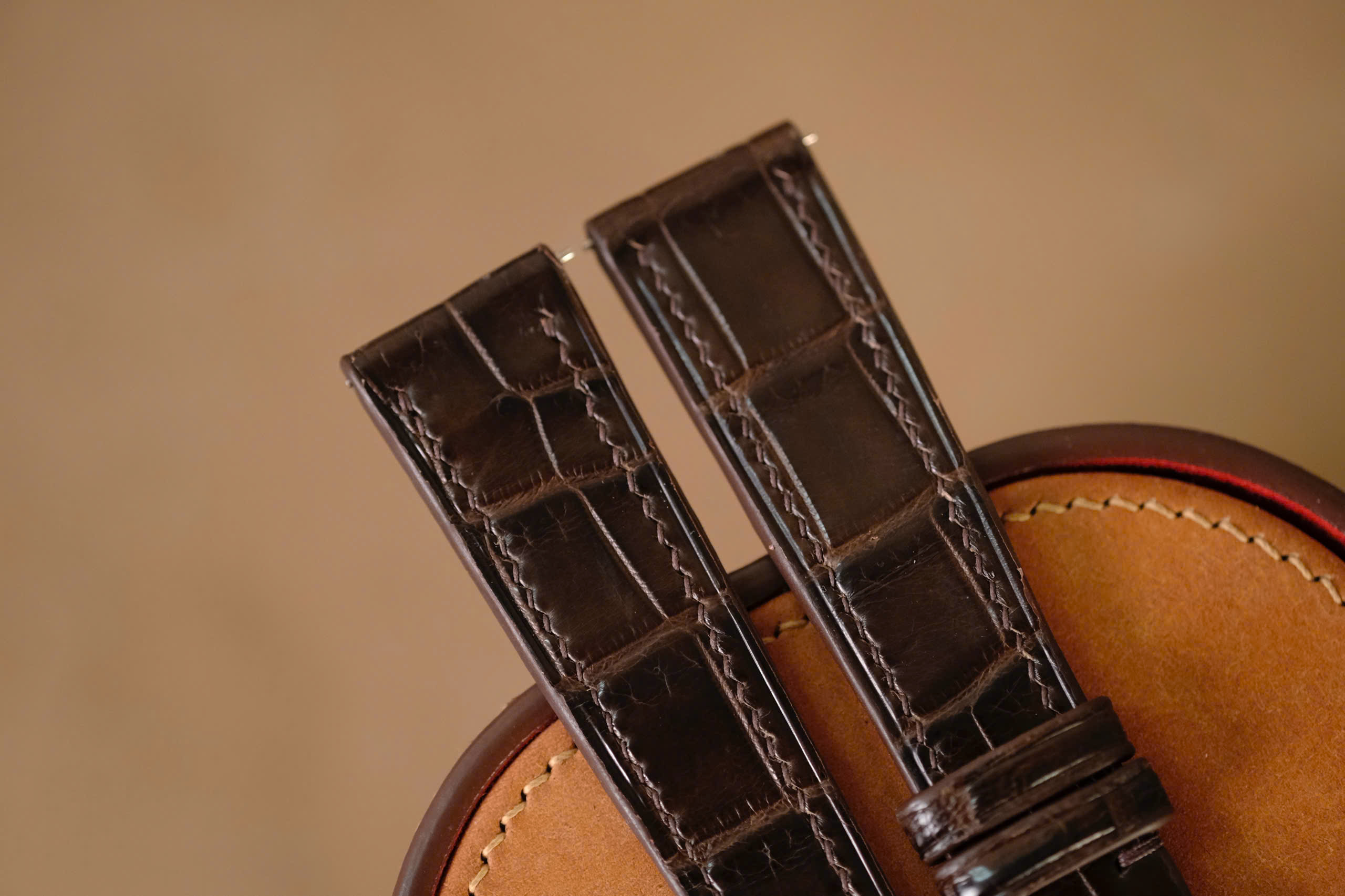 Handmade brown strap for Rolex with brown stitching - Image 3