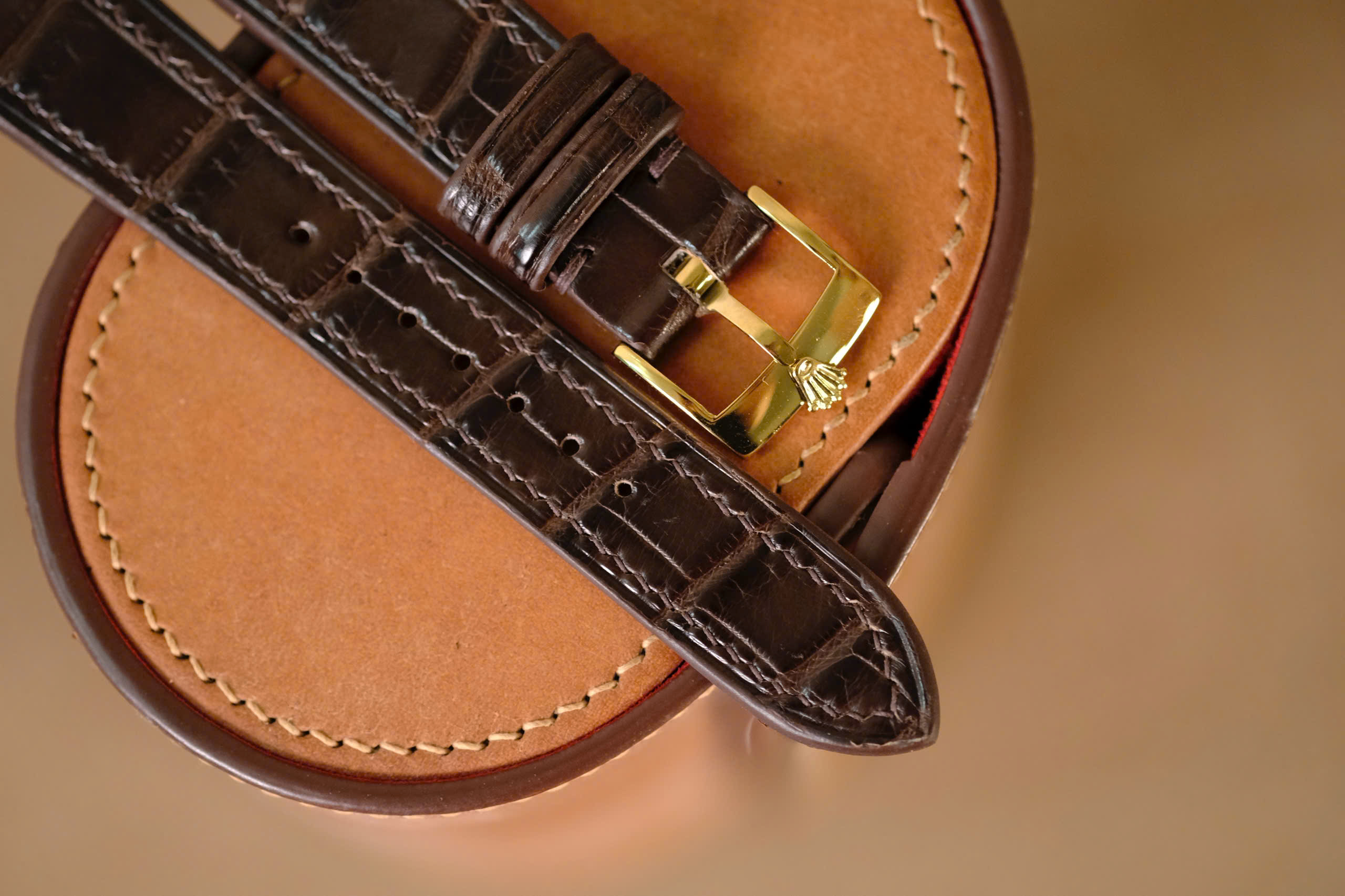 Handmade brown strap for Rolex with brown stitching - Image 4