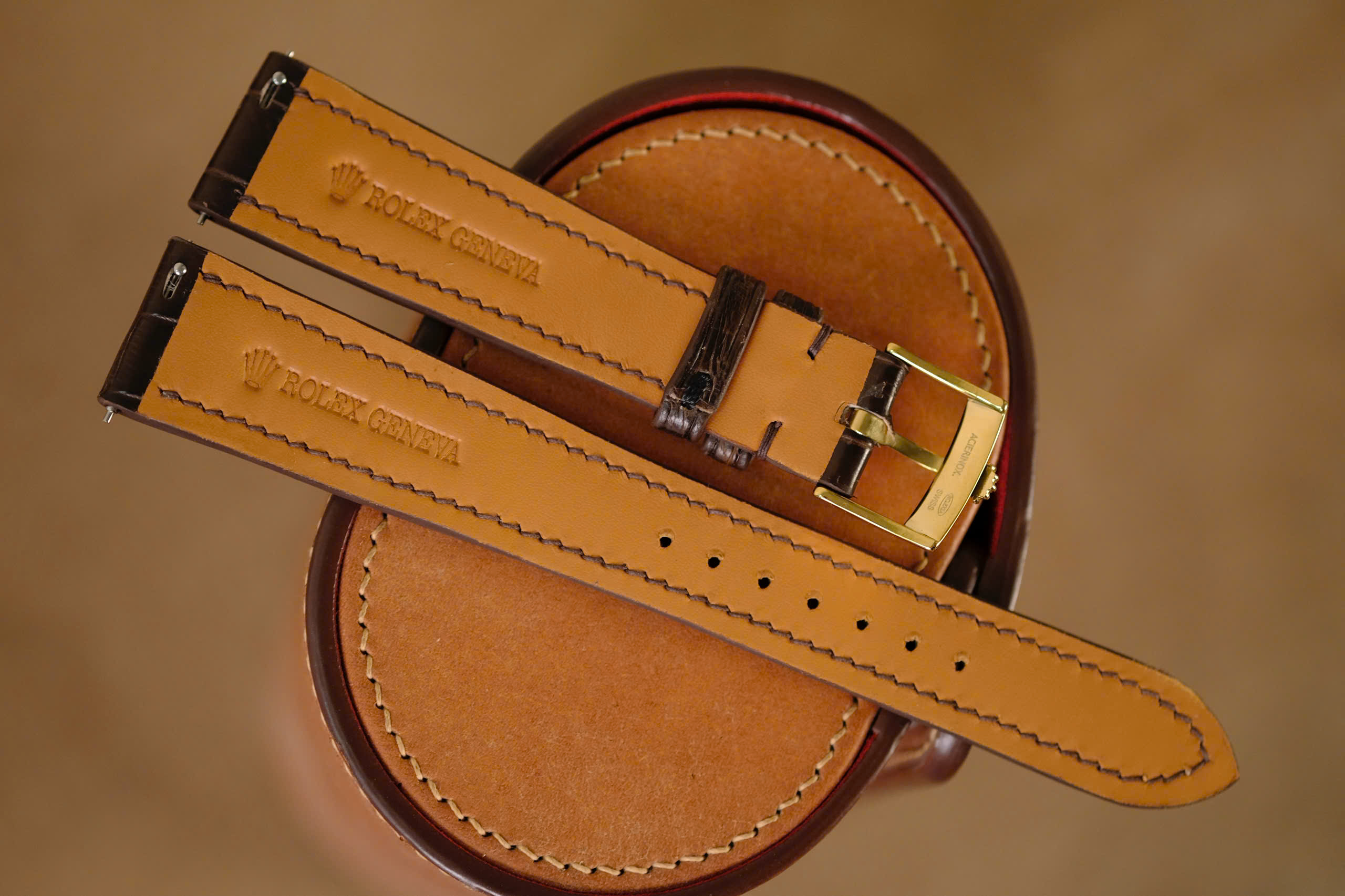 Handmade brown strap for Rolex with brown stitching - Image 6