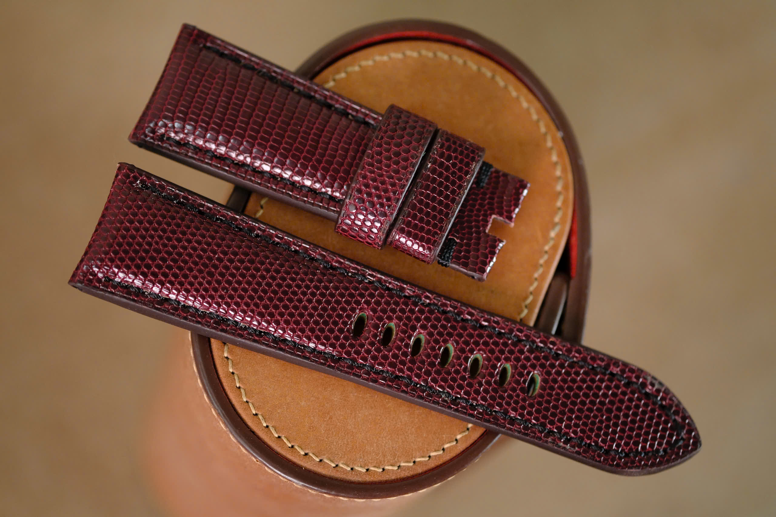 Handmade Lizard strap for Panerai red bordeaux color size 26 (can change size)