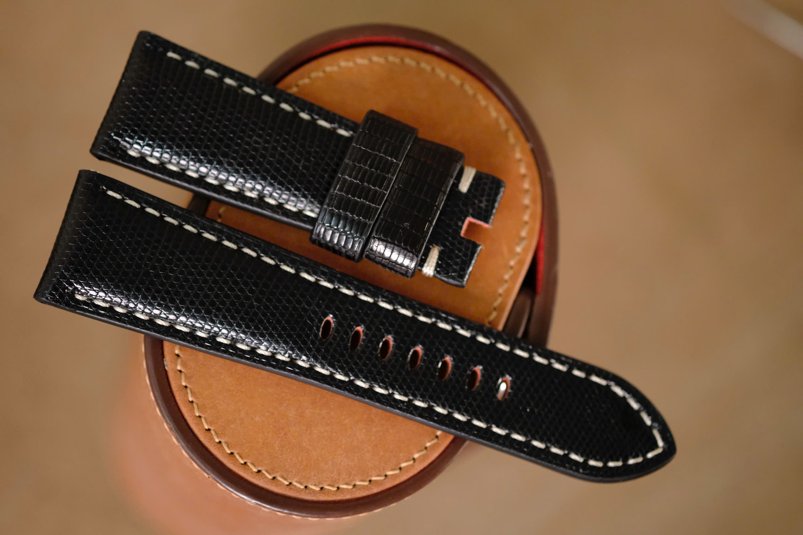 Handmade Lizard strap for Panerai black color