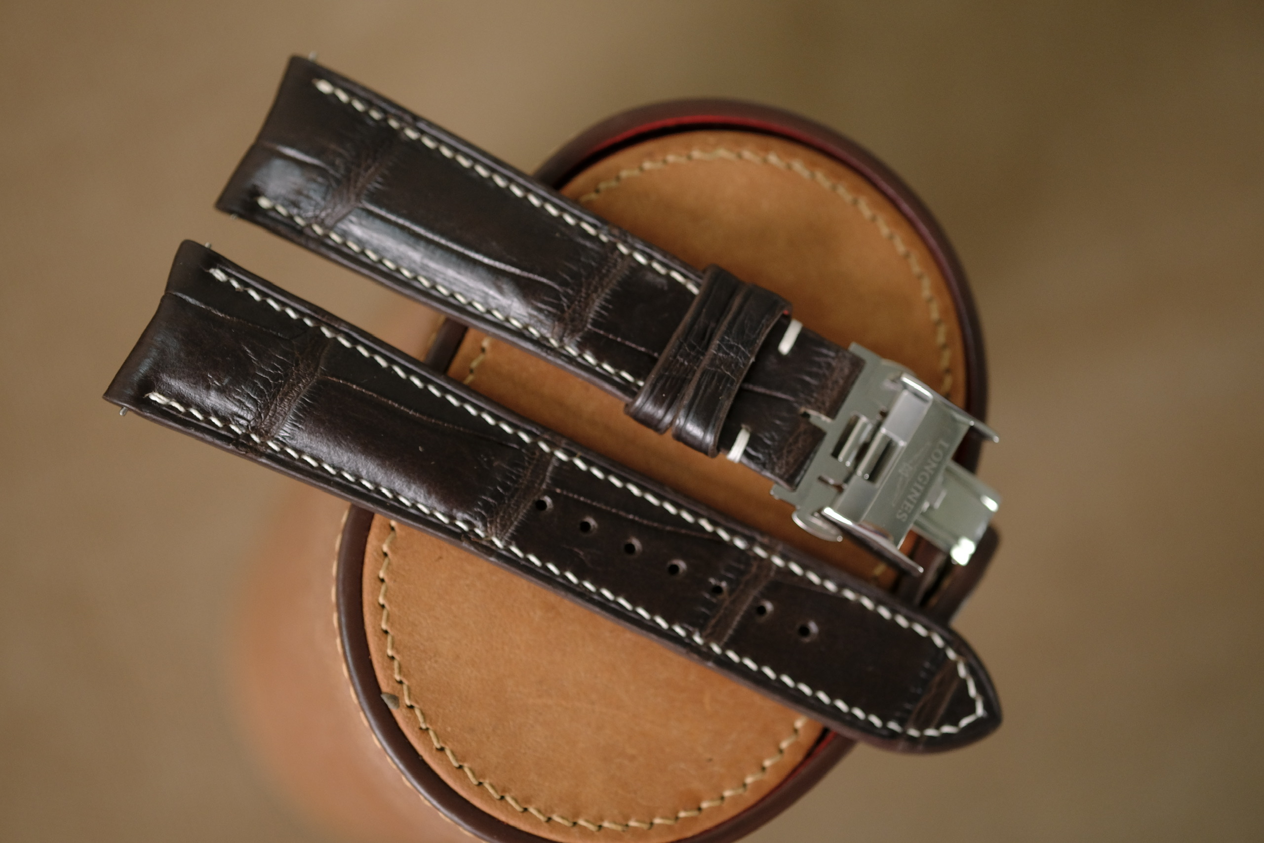 Handmade dark brown strap for Longines with clasp