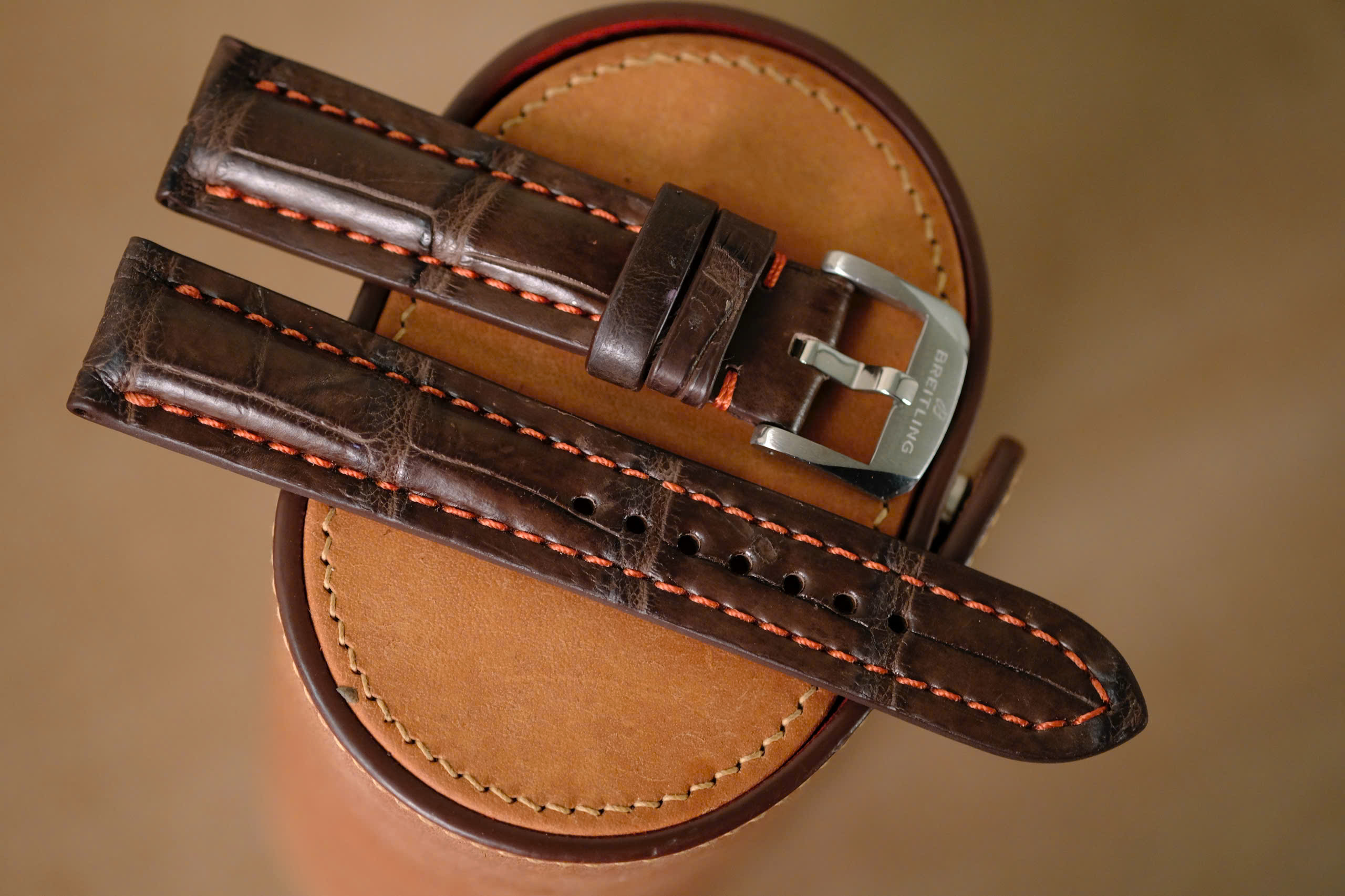 Handmade dark brown strap for Breitling with buckle