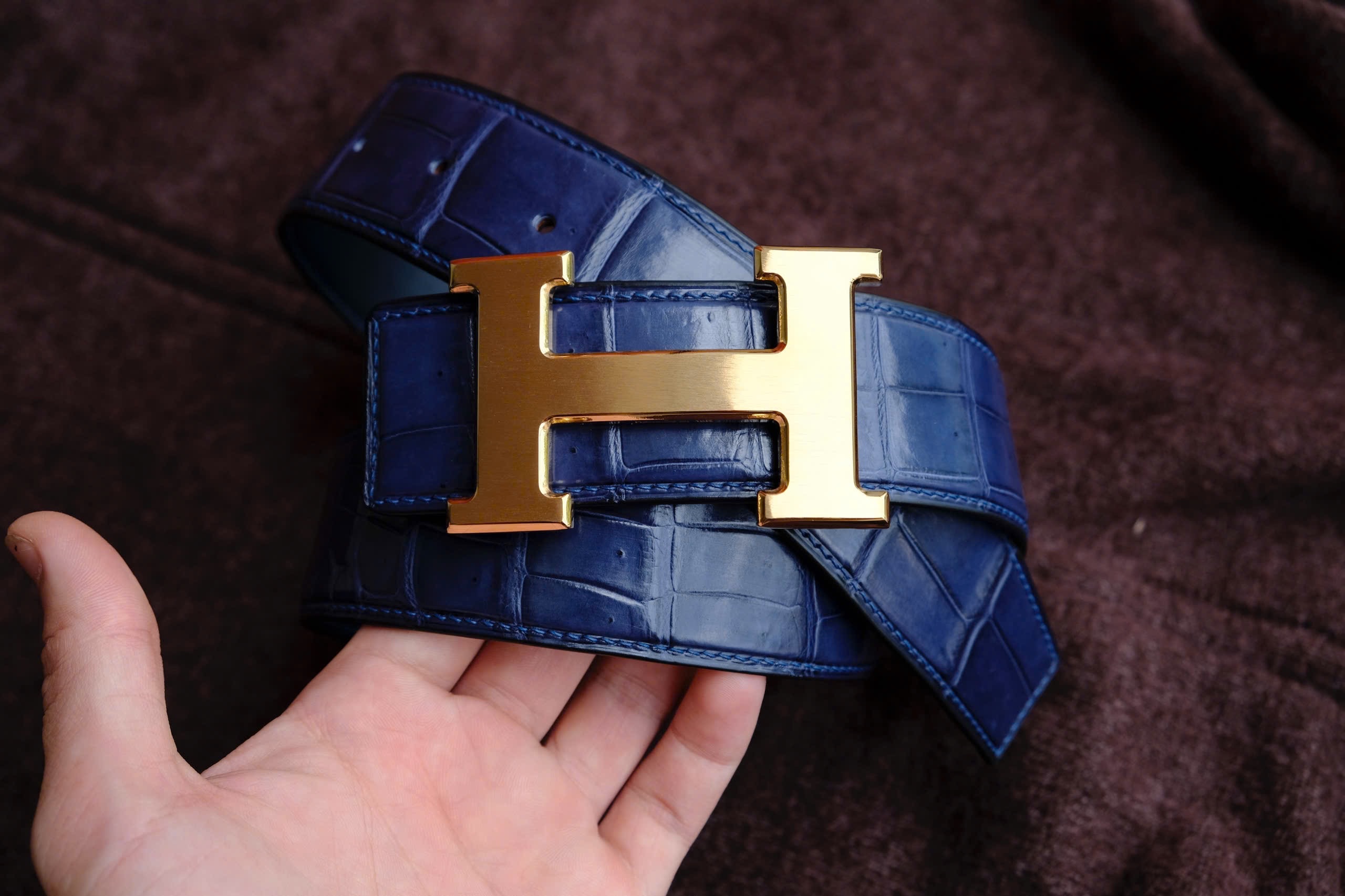 Handmade blue Crocodiles leather Man Belt - Image 2