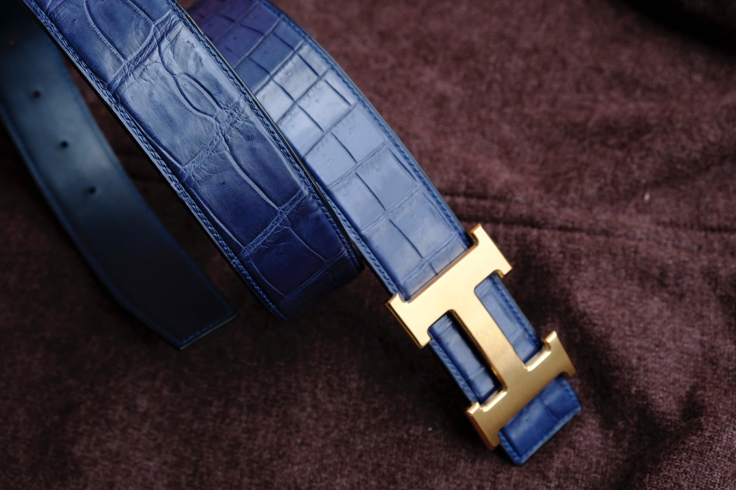Handmade blue Crocodiles leather Man Belt - Image 3
