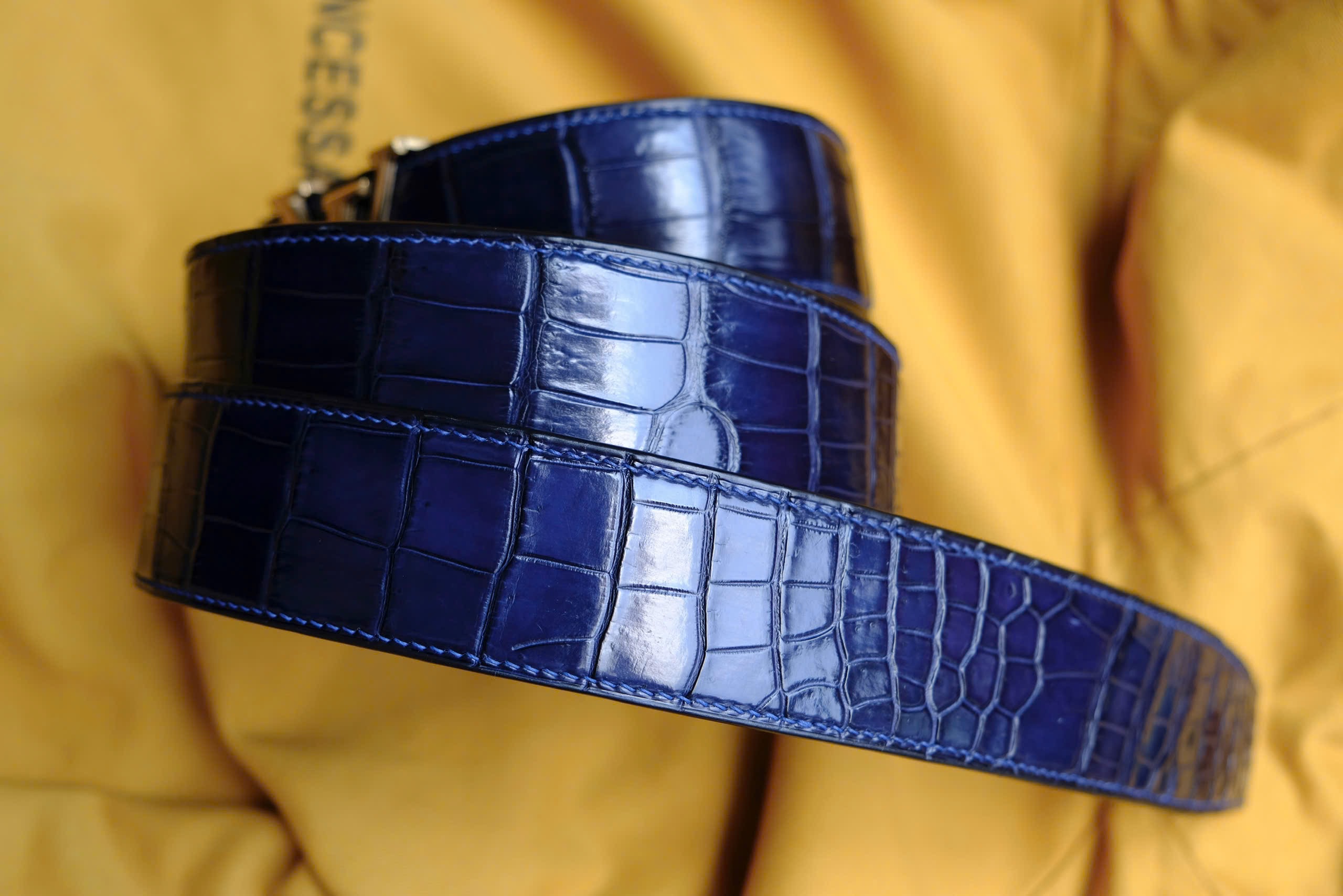 Handmade blue Crocodiles leather Man Belt - Image 5