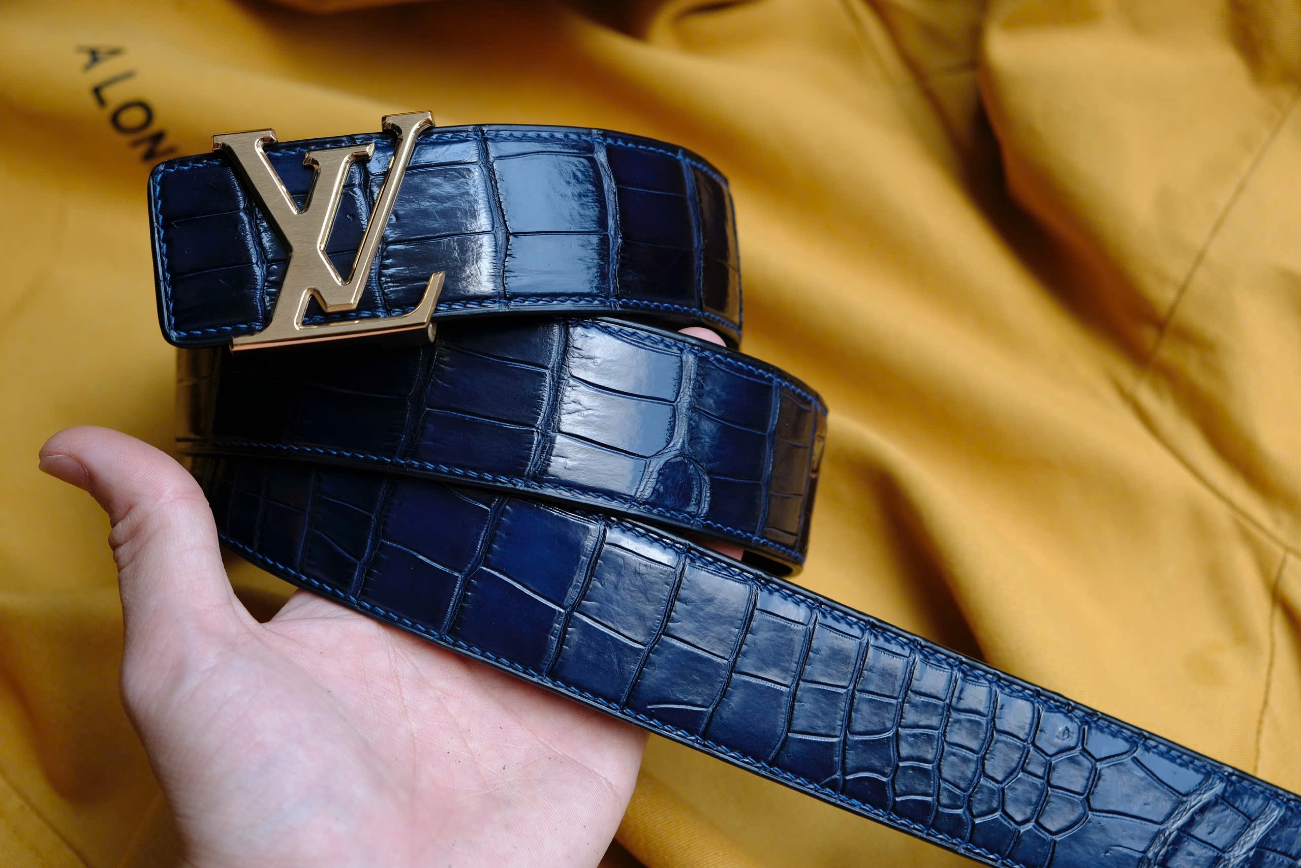 Handmade blue Crocodiles leather Man Belt
