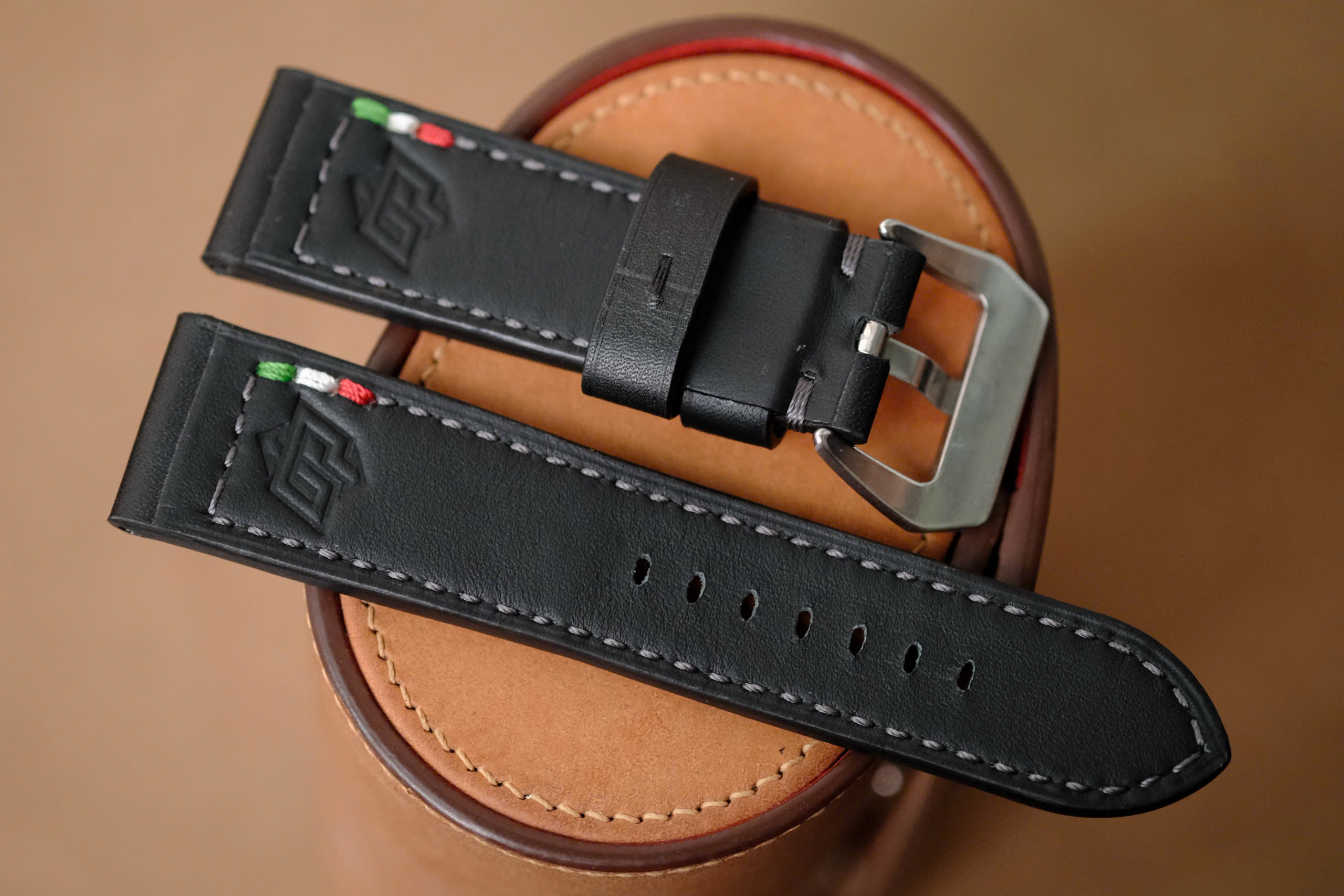 Handmade Black Leather Strap for Panerai PAM – Gray Stitching – 24/22 Custom Sizes - Image 2