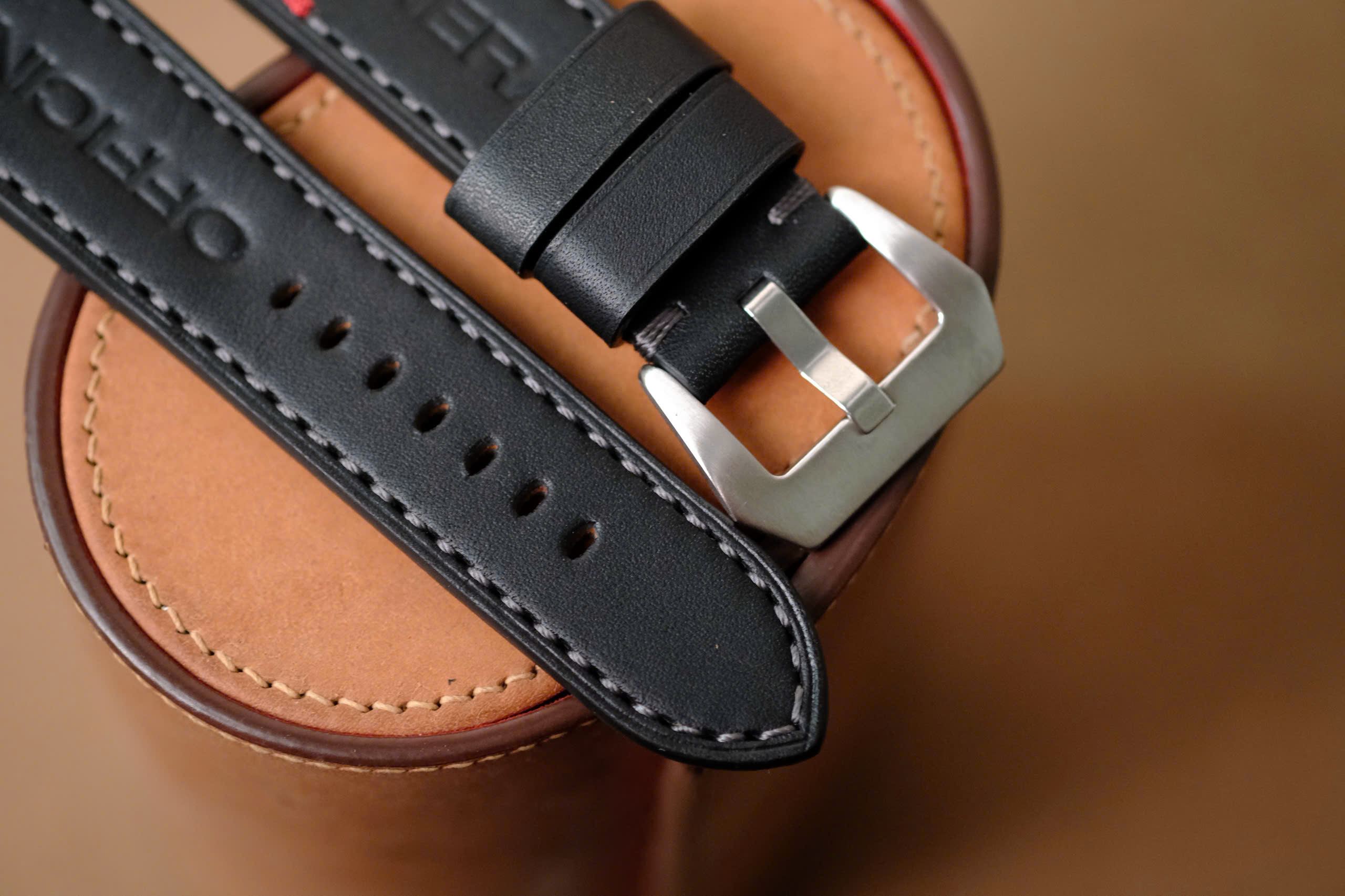 Handmade Black Leather Strap for Panerai PAM – Gray Stitching – 24/22 Custom Sizes - Image 4