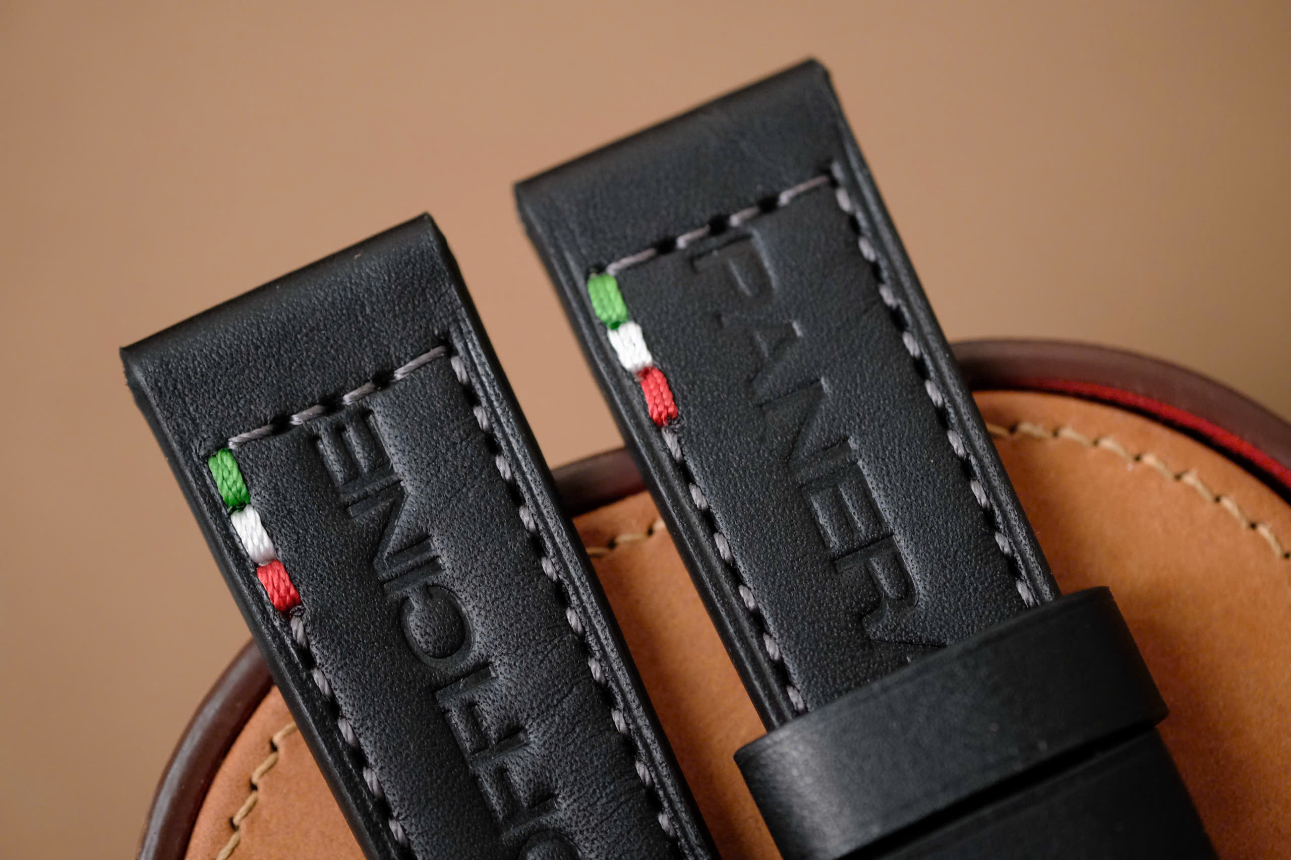 Handmade Black Leather Strap for Panerai PAM – Gray Stitching – 24/22 Custom Sizes