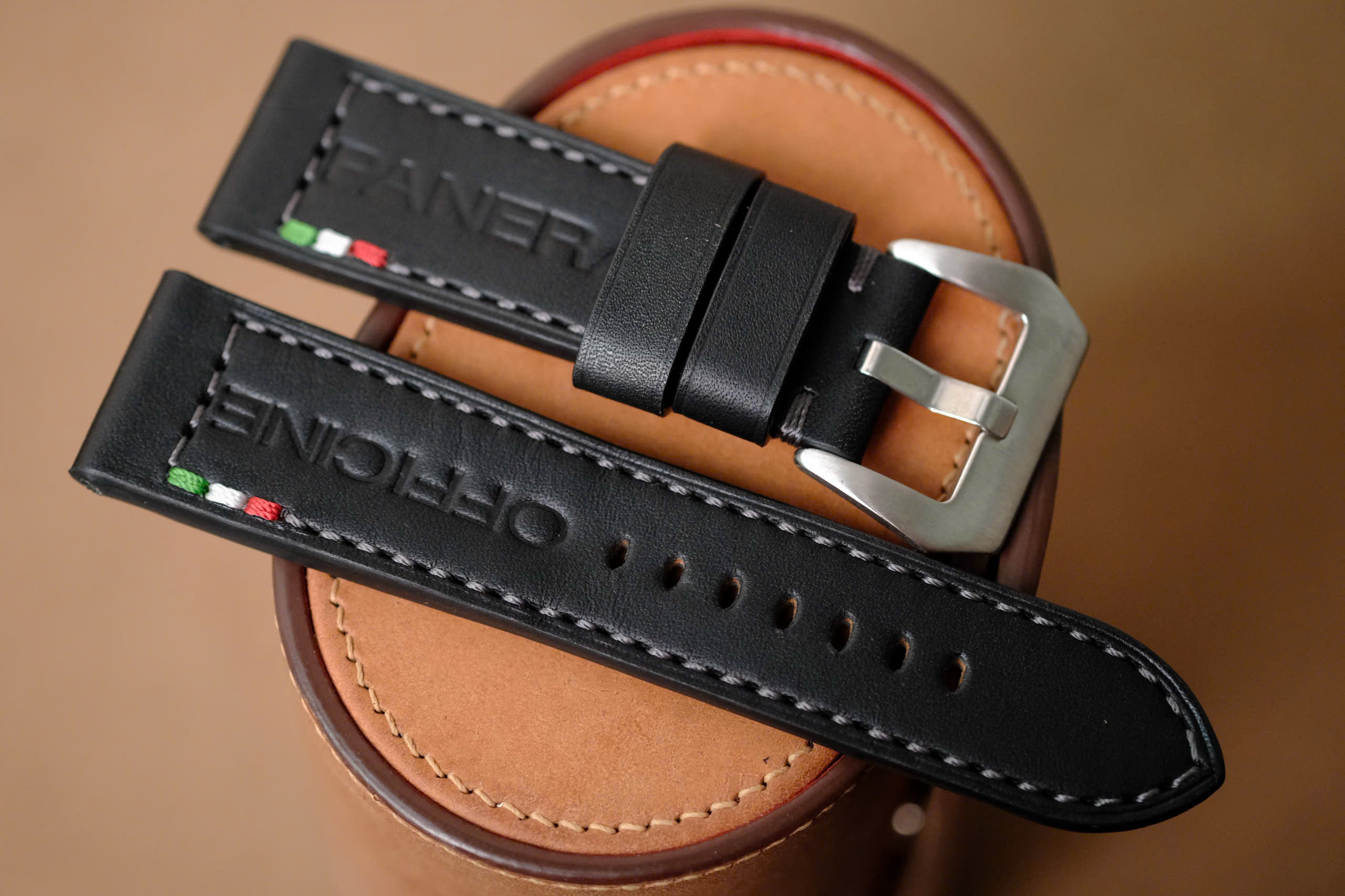 Handmade Black Leather Strap for Panerai PAM – Gray Stitching – 24/22 Custom Sizes - Image 6