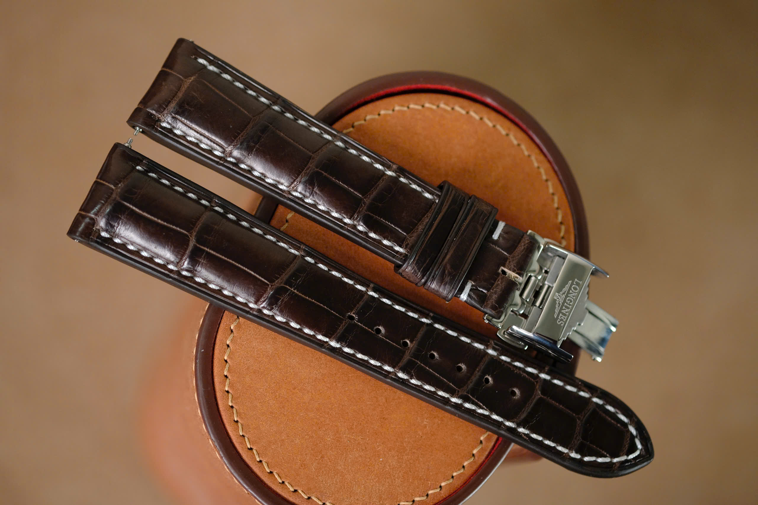 Handmade dark brown leather strap for Longines size 21/18 - Custom size & length